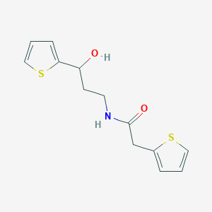 molecular formula C13H15NO2S2 B2555872 N-(3-hydroxy-3-(thiophen-2-yl)propyl)-2-(thiophen-2-yl)acetamide CAS No. 1421474-31-8