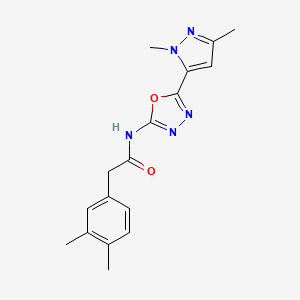 molecular formula C17H19N5O2 B2555901 N-(5-(1,3-dimethyl-1H-pyrazol-5-yl)-1,3,4-oxadiazol-2-yl)-2-(3,4-dimethylphenyl)acetamide CAS No. 1170299-76-9