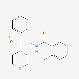 molecular formula C21H25NO3 B2555902 N-(2-hydroxy-2-phenyl-2-(tetrahydro-2H-pyran-4-yl)ethyl)-2-methylbenzamide CAS No. 2034402-45-2