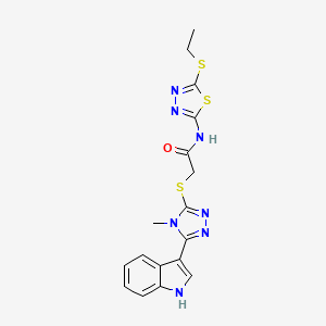molecular formula C17H17N7OS3 B2555930 N~1~-[5-(ethylsulfanyl)-1,3,4-thiadiazol-2-yl]-2-{[5-(1H-indol-3-yl)-4-methyl-4H-1,2,4-triazol-3-yl]sulfanyl}acetamide CAS No. 898358-97-9