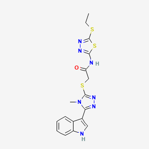 molecular formula C17H17N7OS3 B2555930 N-[5-(ethylsulfanyl)-1,3,4-thiadiazol-2-yl]-2-{[5-(1H-indol-3-yl)-4-methyl-4H-1,2,4-triazol-3-yl]sulfanyl}acetamide CAS No. 898358-97-9