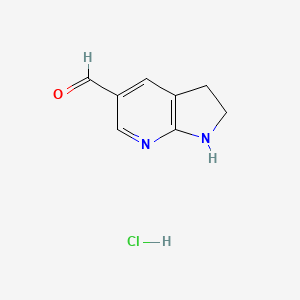 molecular formula C8H9ClN2O B2555933 2,3-Dihydro-1H-pyrrolo[2,3-b]pyridine-5-carbaldehyde;hydrochloride CAS No. 2287344-39-0