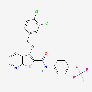 molecular formula C22H13Cl2F3N2O3S B2555934 3-[(3,4-dichlorophenyl)methoxy]-N-[4-(trifluoromethoxy)phenyl]thieno[2,3-b]pyridine-2-carboxamide CAS No. 338756-94-8