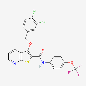 molecular formula C22H13Cl2F3N2O3S B2555934 3-[(3,4-二氯苯基)甲氧基]-N-[4-(三氟甲氧基)苯基]噻吩并[2,3-b]吡啶-2-甲酰胺 CAS No. 338756-94-8