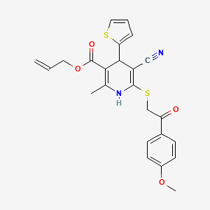 molecular formula C24H22N2O4S2 B2555937 Prop-2-en-1-yl 5-cyano-6-{[2-(4-methoxyphenyl)-2-oxoethyl]sulfanyl}-2-methyl-4-(thiophen-2-yl)-1,4-dihydropyridine-3-carboxylate CAS No. 370854-95-8