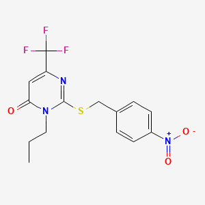 molecular formula C15H14F3N3O3S B2555951 2-[(4-nitrobenzyl)sulfanyl]-3-propyl-6-(trifluoromethyl)-4(3H)-pyrimidinone CAS No. 860609-27-4