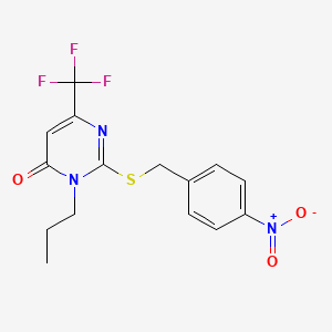 molecular formula C15H14F3N3O3S B2555951 2-[(4-硝基苄基)硫烷基]-3-丙基-6-(三氟甲基)-4(3H)-嘧啶酮 CAS No. 860609-27-4