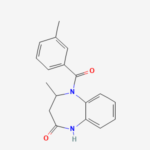 molecular formula C18H18N2O2 B2555954 4-methyl-5-(3-methylbenzoyl)-1,3,4,5-tetrahydro-2H-1,5-benzodiazepin-2-one CAS No. 866156-59-4