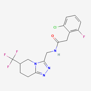 molecular formula C16H15ClF4N4O B2555964 2-(2-chloro-6-fluorophenyl)-N-((6-(trifluoromethyl)-5,6,7,8-tetrahydro-[1,2,4]triazolo[4,3-a]pyridin-3-yl)methyl)acetamide CAS No. 2034293-98-4