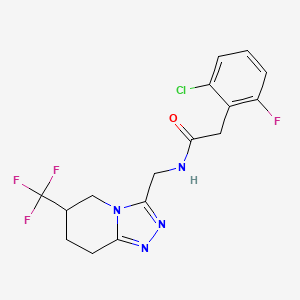 molecular formula C16H15ClF4N4O B2555964 2-(2-氯-6-氟苯基)-N-((6-(三氟甲基)-5,6,7,8-四氢-[1,2,4]三唑并[4,3-a]吡啶-3-基)甲基)乙酰胺 CAS No. 2034293-98-4