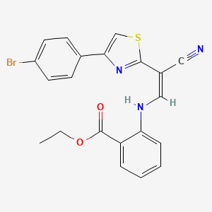 molecular formula C21H16BrN3O2S B2555966 (Z)-ethyl 2-((2-(4-(4-bromophenyl)thiazol-2-yl)-2-cyanovinyl)amino)benzoate CAS No. 477296-44-9