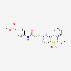 molecular formula C22H20N4O5S2 B2555970 methyl 4-({[(6-ethyl-5,5-dioxido-6H-pyrimido[5,4-c][2,1]benzothiazin-2-yl)thio]acetyl}amino)benzoate CAS No. 1115570-43-8
