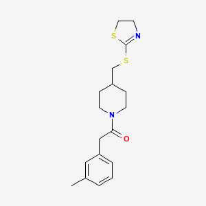molecular formula C18H24N2OS2 B2555972 1-(4-(((4,5-Dihydrothiazol-2-yl)thio)methyl)piperidin-1-yl)-2-(m-tolyl)ethanone CAS No. 1421477-85-1