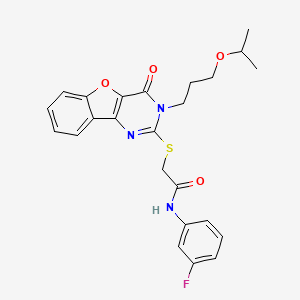molecular formula C24H24FN3O4S B2555977 N-(3-氟苯基)-2-({4-氧代-3-[3-(丙-2-yloxy)丙基]-3,4-二氢[1]苯并呋喃[3,2-d]嘧啶-2-基}硫烷基)乙酰胺 CAS No. 899961-93-4