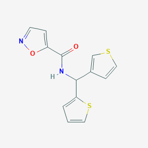 molecular formula C13H10N2O2S2 B2555979 N-(thiophen-2-yl(thiophen-3-yl)methyl)isoxazole-5-carboxamide CAS No. 2034513-82-9