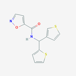 molecular formula C13H10N2O2S2 B2555979 N-(チオフェン-2-イル(チオフェン-3-イル)メチル)イソキサゾール-5-カルボキサミド CAS No. 2034513-82-9