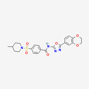 molecular formula C23H24N4O6S B2555983 N-(5-(2,3-dihydrobenzo[b][1,4]dioxin-6-yl)-1,3,4-oxadiazol-2-yl)-4-((4-methylpiperidin-1-yl)sulfonyl)benzamide CAS No. 905677-36-3