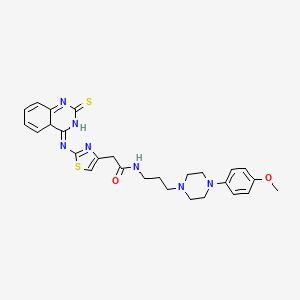 molecular formula C27H31N7O2S2 B2555996 N-{3-[4-(4-甲氧基苯基)哌嗪-1-基]丙基}-2-{2-[(2-硫代亚甲基-1,2-二氢喹唑啉-4-基)氨基]-1,3-噻唑-4-基}乙酰胺 CAS No. 689266-82-8