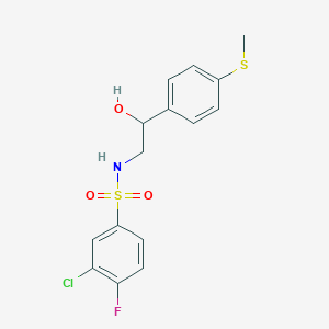 molecular formula C15H15ClFNO3S2 B2556000 3-chloro-4-fluoro-N-(2-hydroxy-2-(4-(methylthio)phenyl)ethyl)benzenesulfonamide CAS No. 1448030-59-8