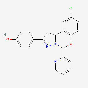 molecular formula C21H16ClN3O2 B2556005 4-(9-chloro-5-(pyridin-2-yl)-5,10b-dihydro-1H-benzo[e]pyrazolo[1,5-c][1,3]oxazin-2-yl)phenol CAS No. 899973-65-0