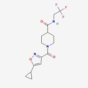 molecular formula C15H18F3N3O3 B2556006 1-(5-cyclopropylisoxazole-3-carbonyl)-N-(2,2,2-trifluoroethyl)piperidine-4-carboxamide CAS No. 1207030-43-0