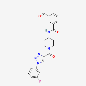 molecular formula C23H22FN5O3 B2556016 3-acetyl-N-(1-(1-(3-fluorophenyl)-1H-1,2,3-triazole-4-carbonyl)piperidin-4-yl)benzamide CAS No. 1251550-26-1