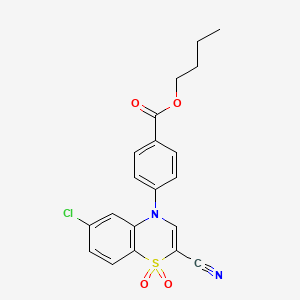 molecular formula C20H17ClN2O4S B2556018 butyl 4-(6-chloro-2-cyano-1,1-dioxido-4H-benzo[b][1,4]thiazin-4-yl)benzoate CAS No. 1226435-44-4