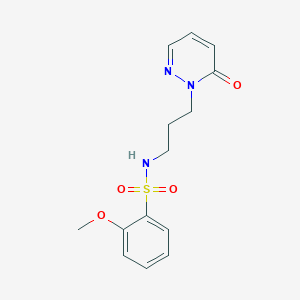molecular formula C14H17N3O4S B2556026 2-methoxy-N-(3-(6-oxopyridazin-1(6H)-yl)propyl)benzenesulfonamide CAS No. 1210317-06-8