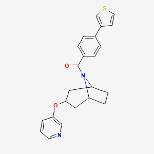 molecular formula C23H22N2O2S B2556030 ((1R,5S)-3-(pyridin-3-yloxy)-8-azabicyclo[3.2.1]octan-8-yl)(4-(thiophen-3-yl)phenyl)methanone CAS No. 2109438-64-2