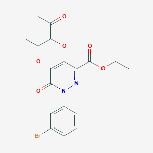 molecular formula C18H17BrN2O6 B2556044 Ethyl 1-(3-bromophenyl)-4-((2,4-dioxopentan-3-yl)oxy)-6-oxo-1,6-dihydropyridazine-3-carboxylate CAS No. 899992-09-7