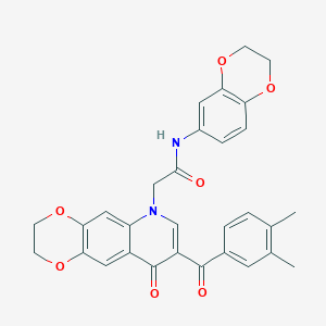 molecular formula C30H26N2O7 B2556048 N-(2,3-dihydro-1,4-benzodioxin-6-yl)-2-[8-(3,4-dimethylbenzoyl)-9-oxo-2,3-dihydro-[1,4]dioxino[2,3-g]quinolin-6-yl]acetamide CAS No. 866349-71-5