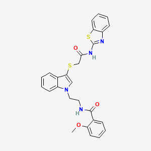 molecular formula C27H24N4O3S2 B2556055 N-[2-[3-[2-(1,3-benzothiazol-2-ylamino)-2-oxoethyl]sulfanylindol-1-yl]ethyl]-2-methoxybenzamide CAS No. 497072-66-9
