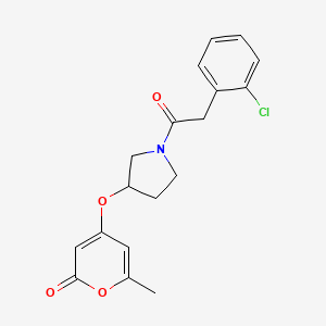 molecular formula C18H18ClNO4 B2556057 4-((1-(2-(2-chlorophenyl)acetyl)pyrrolidin-3-yl)oxy)-6-methyl-2H-pyran-2-one CAS No. 1705200-14-1