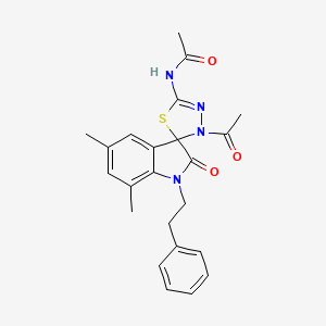 B2556061 N-(3'-acetyl-5,7-dimethyl-2-oxo-1-phenethyl-3'H-spiro[indoline-3,2'-[1,3,4]thiadiazol]-5'-yl)acetamide CAS No. 885426-04-0