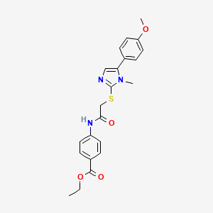 molecular formula C22H23N3O4S B2556088 ethyl 4-[({[5-(4-methoxyphenyl)-1-methyl-1H-imidazol-2-yl]thio}acetyl)amino]benzoate CAS No. 932485-80-8