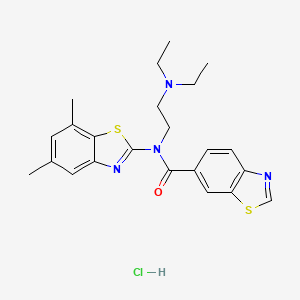 molecular formula C23H27ClN4OS2 B2556094 N-(2-(diethylamino)ethyl)-N-(5,7-dimethylbenzo[d]thiazol-2-yl)benzo[d]thiazole-6-carboxamide hydrochloride CAS No. 1322247-79-9