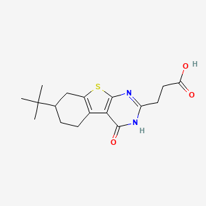 molecular formula C17H22N2O3S B2556104 3-(7-Tert-butyl-4-oxo-3,4,5,6,7,8-hexahydro[1]benzothieno[2,3-d]pyrimidin-2-yl)propanoic acid CAS No. 433701-20-3