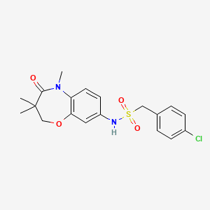 molecular formula C19H21ClN2O4S B2556114 1-(4-chlorophenyl)-N-(3,3,5-trimethyl-4-oxo-2,3,4,5-tetrahydrobenzo[b][1,4]oxazepin-8-yl)methanesulfonamide CAS No. 922097-42-5
