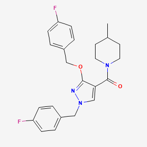 molecular formula C24H25F2N3O2 B2556127 (1-(4-氟苄基)-3-((4-氟苄基)氧基)-1H-吡唑-4-基)(4-甲基哌啶-1-基)甲酮 CAS No. 1014087-58-1