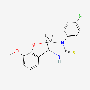 molecular formula C18H17ClN2O2S B2556138 3-(4-chlorophenyl)-10-methoxy-2-methyl-2,3,5,6-tetrahydro-4H-2,6-methano-1,3,5-benzoxadiazocine-4-thione CAS No. 702655-76-3