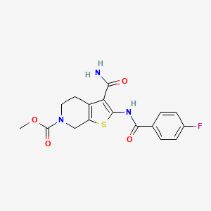 molecular formula C17H16FN3O4S B2556149 methyl 3-carbamoyl-2-(4-fluorobenzamido)-4,5-dihydrothieno[2,3-c]pyridine-6(7H)-carboxylate CAS No. 886949-92-4