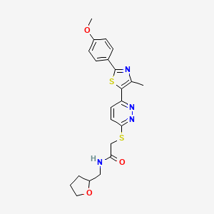 molecular formula C22H24N4O3S2 B2556151 2-((6-(2-(4-methoxyphenyl)-4-methylthiazol-5-yl)pyridazin-3-yl)thio)-N-((tetrahydrofuran-2-yl)methyl)acetamide CAS No. 955240-48-9