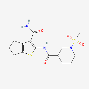 molecular formula C15H21N3O4S2 B2556157 N-(3-氨基甲酰基-5,6-二氢-4H-环戊[b]噻吩-2-基)-1-(甲磺酰基)哌啶-3-甲酰胺 CAS No. 1060211-94-0