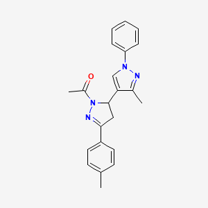 molecular formula C22H22N4O B2556169 1-(3'-甲基-1'-苯基-5-(对甲苯基)-3,4-二氢-1'H,2H-[3,4'-联吡唑]-2-基)乙酮 CAS No. 956770-32-4