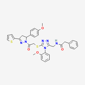 N-((4-(2-methoxyphenyl)-5-((2-(5-(4-methoxyphenyl)-3-(thiophen-2-yl)-4,5-dihydro-1H-pyrazol-1-yl)-2-oxoethyl)thio)-4H-1,2,4-triazol-3-yl)methyl)-2-phenylacetamide