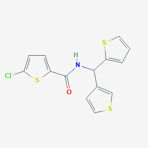 molecular formula C14H10ClNOS3 B2556194 5-chloro-N-(thiophen-2-yl(thiophen-3-yl)methyl)thiophene-2-carboxamide CAS No. 2034612-03-6