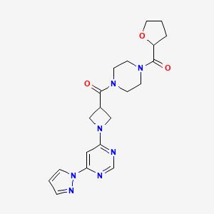 molecular formula C20H25N7O3 B2556197 (1-(6-(1H-pyrazol-1-yl)pyrimidin-4-yl)azetidin-3-yl)(4-(tetrahydrofuran-2-carbonyl)piperazin-1-yl)methanone CAS No. 2034361-37-8