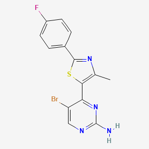 molecular formula C14H10BrFN4S B2556261 5-ブロモ-4-[2-(4-フルオロフェニル)-4-メチル-1,3-チアゾール-5-イル]ピリミジン-2-アミン CAS No. 499795-97-0