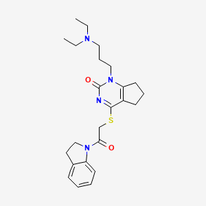 molecular formula C24H32N4O2S B2556284 1-(3-(diethylamino)propyl)-4-((2-(indolin-1-yl)-2-oxoethyl)thio)-6,7-dihydro-1H-cyclopenta[d]pyrimidin-2(5H)-one CAS No. 898460-45-2