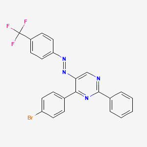 molecular formula C23H14BrF3N4 B2556286 4-(4-Bromophenyl)-2-phenyl-5-{2-[4-(trifluoromethyl)phenyl]diazenyl}pyrimidine CAS No. 338962-09-7